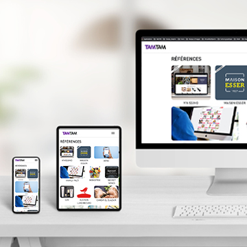 Ecrans d'ordinateur, de tablette et de mobile avec affichage site TAM TAM